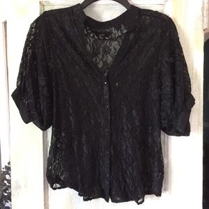 3 for 20 🔥Guess black lace short sleeve button front top M